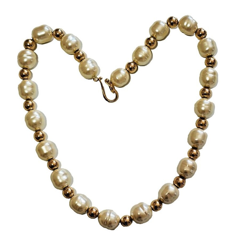 VTG Metropolitan Museum of Art MMA Faux Pearl Gold Tone Bead Necklace 18”